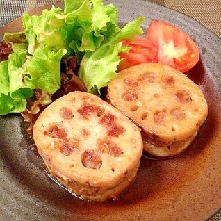 美味しい♪照り焼きれんこん挟みバーグ☆